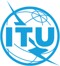 Blue ITU logo with a globe, latitude and longitude lines, and a lightning bolt crossing through the letters ITU.