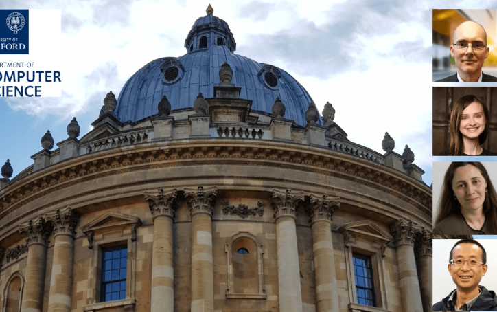 Oxford Radcliffe Camera with University of Oxford Computer Science logo, and four staff headshots on the right side.