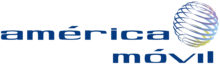 Logo for América Móvil. The words “américa móvil” are in blue lowercase letters, with “américa” above “móvil.” To the right, a stylized blue globe made of swirling lines is displayed. The overall design conveys a modern, global telecommunications brand.